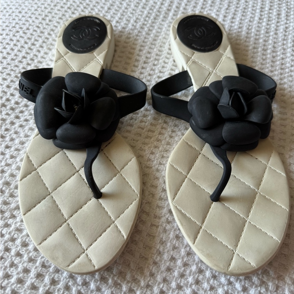 Chanel Black Floral Sandals